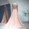 Party Dresses 2024 Champagne Muslim aftonklänning med avtagbar miniskirt lyx Dubai Ladies Fuchsia Wedding Formal Formal