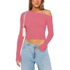 Women's T Shirts Sexy Cropped Top Off Shoulder Women T-shirt 2024 Spring Summer Fashion Long Sleeve White Ruched Woman Irregular Tight