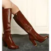 Stövlar 2024 Brown Knee High Women Heels Ladies Mode Big Size 43Western Riding Female Footwear