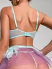 Bras Sets Design Sexy Lingerie Solid Lingerie Feather MeshThere Piece Setwear