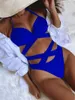 Women's Swimwear 2024 Sexy Solid Color Bikini Set Women Criss-Cross Strap Bandage Swimsuit Summer Push Up Beach Cut Out High Waist