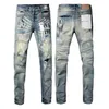 paarse jeans heren designer borduurwerk quilten gescheurd voor trend merk vintage pant casual solide klassieke rechte jean