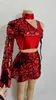 Stage Wear Female DJ Gogo Jazz Dance Team Costume Red Purple Laser Mirror Tops Mini Short Skirt Rave Outfit Nightclub Dancer Performance