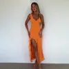 Pareo to the Beach Bikini Cover Up Women for Sexy Neck Ruffled Slit Dress 2024 Summer Slim Fit Halter Solid Spandex Tuniek