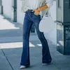 Frauen Jeans Lange Reißverschluss -Denimhosen ausgewirkt HEIL hohe Taille mit schlankem Fit Multi -Taschen Feste Farbe für Streetwear