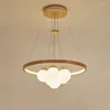 Chandeliers Modern Woodiness Glass Ball Led For Living Restaurant Room Kitchen Bedroom Pendant Lights Home Decor Light Fixture