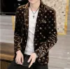 Hoo Men's Four Seasons على شكل قلب Jacquard Blazer Gold Velvet Casual Slim Slim وسيم سترة 2024