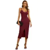 Kvinnor Sexig delad V -hals smal mantel Holiday Party Strap Dress