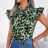 Blusas femininas estampa de leopardo camisa de chiffon v pescoço gravata arco casual tops lotus folha de manga feminina blusa feminina