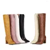 Boots hiver confortable Brown White Femmes Knee High Ridding Point Point Toe Talons Lady Shoes Big Taille 10 43 45 48