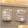 Stud Hip Hop 18K White Gold Plated Iced Out CZ Zirconia runda örhängen för män och kvinnor Diamond Studs Rock Rapper Jewelry Drop Delive OTX62