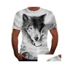 Camisetas para hombres Camiseta Camiseta gráfica Animal Wolf Crew Cuella azul Blanco Blanco 3D Estampado Gran Talla Calle Cause Causewer Cloque Dh10j