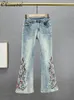 Women's Jeans Fashion Denim Bootcut Trousers 2024 Spring And Summer High Waist Slim-fit Elegant Embroidery Rhinestone