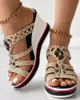 Sandali infradito da donna donna colorata perline intrecciate scarpe perline per perle panni di scarpe estate zeppe da donna 240411