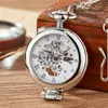 Uomo da tasca in acciaio inossidabile di lusso Scheletro Vintage Scheletro Scepimento Argento Meccanico Meccanico Meccanico FOB FOB Orologio a pendente Clock 240416