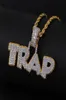 Yellow Gold Color Bling Ice Out CZ TRAP Pendant Necklace with 24inch Rope Chain for Mens Rapper Jewelry3384183