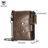 Brieftaschen Bullcaptain Herren Reißverschluss Brieftasche RFID Wallet Multifunktion Storage Bag Coin Geldbörse Wallet Beutel echter Ledertasche Männlich