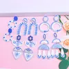 Dingle örhängen u-magisk koreansk blommor blå vit porslinöar för kvinnor fairy geometrisk cirkel arcyliska ihåliga smycken