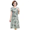 Sukienki swobodne Eleganckie drukowanie Summer retro z krótkim rękawem okrągła szyjka klamra bulica