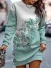 Casual Dresses Autumn Winter Fashion Print Sweatshirt Dress For Women Long Sleeve Oversize Crew Neck Floral Ladies
