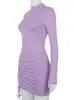 Långärmad ruched bodycon dres turtleneck bandage mini klänningar hösten svart mager stretchy party vestidos 240411