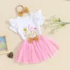 Clothing Sets Summer Kids Girls Outfits White Flying Sleeve Tops Pink Tulle Skirt Headband Casual Clothes Set