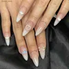 Valse nagels 24 -st ballet valse nagel tips draagbare roze schattige nep nagels met hart amandelontwerp acryl afgewerkt volle dekking pers op nagels y240419