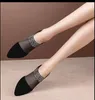 Casual Shoes 2024 Summer Pointed Toe Elegant Women Dress Black Lace Rhinestone Slip-on Mesh Sandals Medium Heel Zipper Ladies Pumps