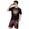 ヨーロッパの聖Xifan男子夏セット2024新しいファッションブランドローズ刺繍短袖Tシャツ2ピースショートパンツ