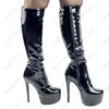 부츠 Ronticool Customize Women Winter Knee High Patent Leather Sexy Stiletto Heels 둥근 발가락 검은 코스프레 신발 미국 크기 5-20