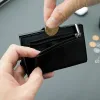 Plånböcker Casekey minimalistiska pop -up läder plånbok för män autoeject korthållare med pengar clip fockna smala företag kreditkort plånbok
