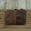 Purses Vintage Crazy Horse Leather Men Coin Purse Retro Nyckelhållare Små pengar Bag Koppling Väska äkta läder blixtlåsmynt plånbok