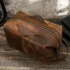 Väskor Kontaktens män som hänger kosmetisk väska Crazy Horse Leather Travel Makeup Case Zipper Organizer Storage Pouch Vintage toalettartiklar