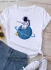 여자 티셔츠 달 행성 우주 여성 인쇄 티셔츠 소녀 패션 펀리 캐주얼 둥근 목 둥근 목에 둥근 목록 slve strtwear 여자 옷 빈티지 탑 Y240420