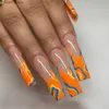 Falska naglar 24st Artifical Nails With Lim False Nail Tips with Marble Grain Design Glitter Löstagbar Press On Nails Long Fake Nail Y240419