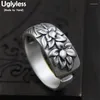 Cluster Anneaux Uglyless Real S 925 Sterling Thai Silver Women ethnique Open Fleurs en relief à la main