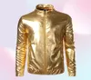 Hela nattklubben Trend Metallic Gold Shiny Jacket Men Veste Homme Fashion Brand Frontzip Lightweight Baseball Bomber Jacket B1375527