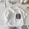 Sommerjunge Kinder Patch Hip Hop Kurzärmele T -Shirt Girl Baby Lose Casual Tops Kinder Baumwoll Tees Mode Kleinkindkleidung 240408