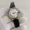 Real Photo Femmes With Box Papers Watches 33 mm Mesdames Silver Roman Diad Roman en cuir en acier inoxydable Robe de femme Automatique Ladys mécaniques montre les montre-bracelettes