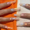 False Nails 24Pcs False Nails with Colorful Flower Designs Long Square Fake Nail Tips Wearable Ballet Press on Nails Full Cover Manicure Y240419