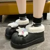 Zapatos casuales dibujos animados nieve linda para mujeres 2024 peluche invernal en casa anti -slip e algodón de algodón para mujeres de fondo plano cálido