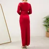 Vestidos casuais Autumn Moda Moda Autumn Solid Draped A-Line Dress 2024 Velvet Slave longa Slim Elegant Lady V-deco