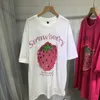 Women's T Shirts European Heavy Drilling T-shirt Cute Strawberry Loose Round Neck Mid-Length Short Sleeve Top Summer Ladies Tshirts