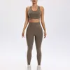 Sportsets Sportswear Lu Frauen ausrichten solides Fitnessstudio trocken enge Top und Leggings Stretch Yoga -Anzug hoher Taille Hip Lift Lemon Gym Running wo