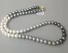real fine pearls Beaded Necklaces jewelry 18quot 89mm natural south sea whitegray black round pearl necklace8771424