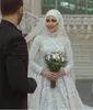 Luxury crystal Muslim Wedding Dresses with Hijab Plus Size lace Bridal Gowns long sleeves high neck sweep train Middle East vestido de novia