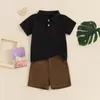Kleidung Sets Little Boy 2 -teils Freizeit -Set -Lappelhals Kurzarm Tops Elastische Taillenshorts Kleinkind Sommeroutfits