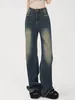 Jeans femminile retrò lavata dritta strad cool bottoms in stile vintage pantaloni blu femminile