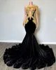 Vestido de baile preto sexy 2024 Gold Aplicado One ombro Mermaid Vestidos Velvet Dress Vestidos de Graduação