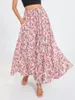 Jupes wsevypo boho swing imprimé floral long pour les femmes du printemps dames hautes taille élastique tient A-line jupe évasée